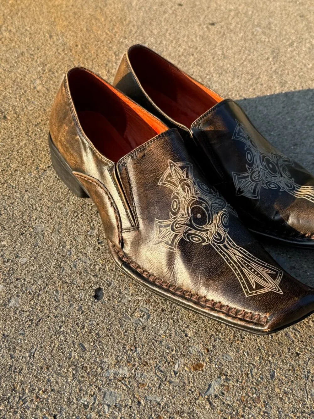 Robert Wayne Rome Loafers Mens 13 Brown Leather Cross Y2K Mall Goth Western 4116